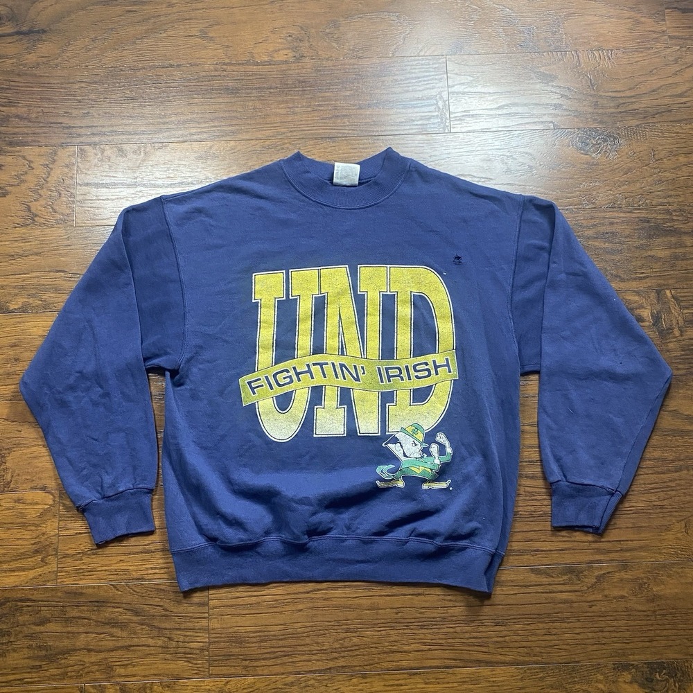 Vintage 90s Notre Dame Fighting Irish Team Hanes Champknit Sweatshirt Navy‎ L